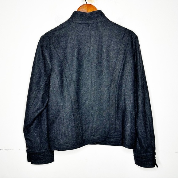 Chicos Womens Size 2 Large dark Grey Wool Jacket Embroidered Coat Recycled Wool - Picture 2 of 9